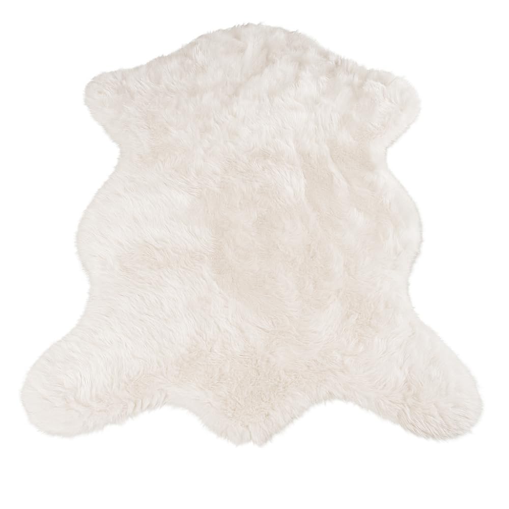 Silky Soft Faux Fur Rug, 5 ft. x 7 ft. White Fluffy, Made in France, Sheepskin, Shaggy Rug for Living Room, Bedroom, Kid's Room, or Nursery, Home