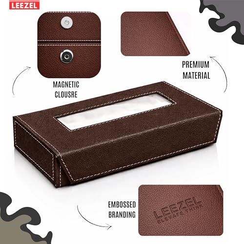 Image of LEEZEL| Tissue Box Holder with 100 Pulls Cotton Rags Tissue | Handcrafted Fine Leather - Like Finish | for Gifting, Office Desks, Cars & Home Decor | Durable & Water Resistant. (Chocolate)