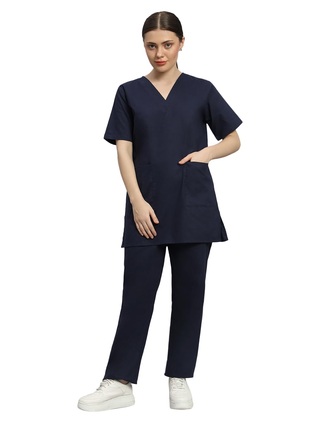 Styleville.in Womens Scrub Suit - Ideal For Doctors, Nurses, Dentists And Healthcare Professionals, Navy Blue