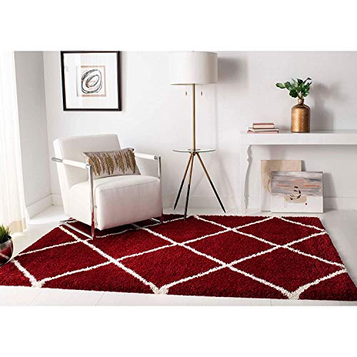 Image of Shaggy Super Soft Carpet for Home & Living Room Size - 3 X 5 Ft (Red Ivory & Cream)
