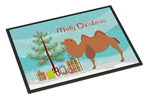 Caroline's Treasures BB9185MAT Bactrian Camel Christmas Doormat 18x27, Teal Front Door Mat Indoor Outdoor Rugs for Entryway, Non Slip Washable Low Pile, 18H X 27W