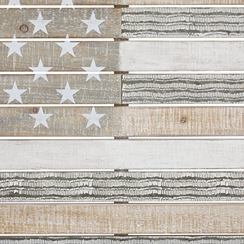 Deco 79 Wood American Flag Wall Decor, 38" X 2" X 26", White #TOP3