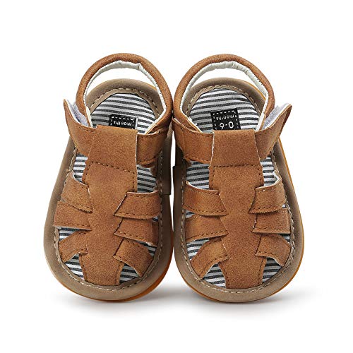 Isbasic Infant Baby Pu Leather Sandals for Toddler Boys Girls Rubber Sole Anti-Slip Slippers Dress Shoes, Y-brown, 12-18 Months Toddler