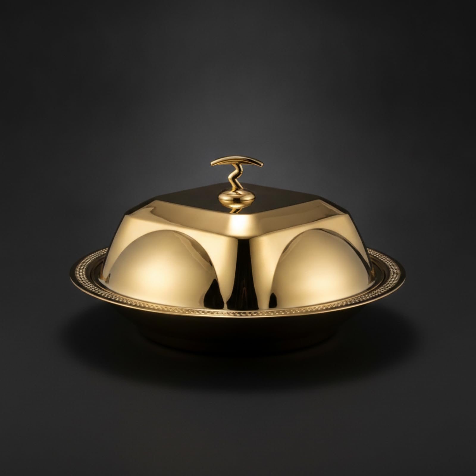 predolo Vassoio da Portata con Coperchio Elegante Vassoio con Coperchio a Cupola Lavabile Piatto Cloche per Catering, Buffet, Oro, 48cm