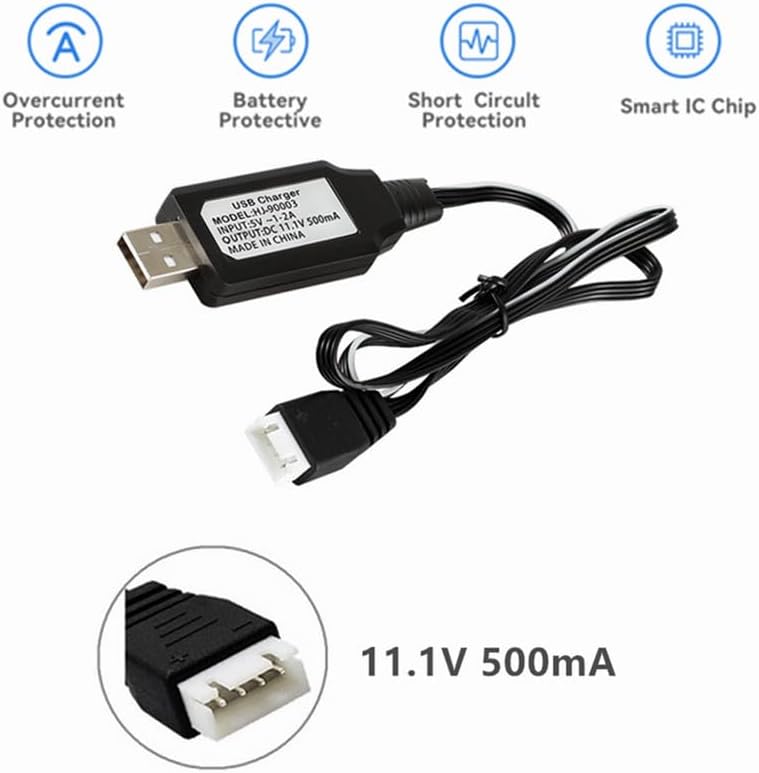 Miniatura 5 de Batería LiPo de 11.1V 450mAh 450mAh con enchufe JST para FPV E-flite Blade 180 CFX Torrent 110 Baby Hawk Micro 1 Pack con 11.1V USB Cable de carga