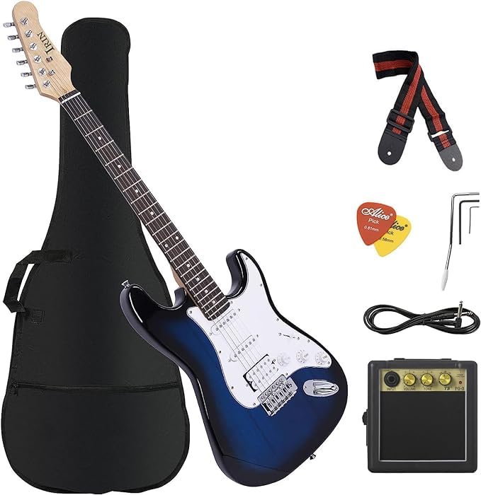 De Cuerdas, Musical Instruments SPOWAY Kit de Guitarra Eléctrica con Amplificador de 3w, Púas y Llave Correa para El Hombro, Kit de Inicio con Funda de Tamaño Completo para Amantes de La...