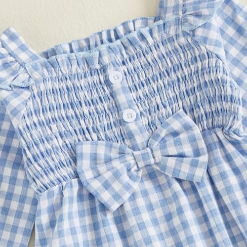 Infant Baby Girl Outfits Long Leg Frill Trim Ruffle One-Piece Jumpsuit Bubble Romper With Bow + Headband4