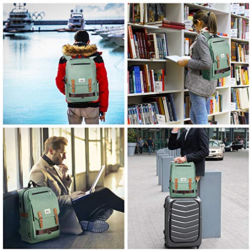 College Vintage Backpack Fashion 15.6" Laptop Rucksack with USB Charging(Green) - Thumbnail 5