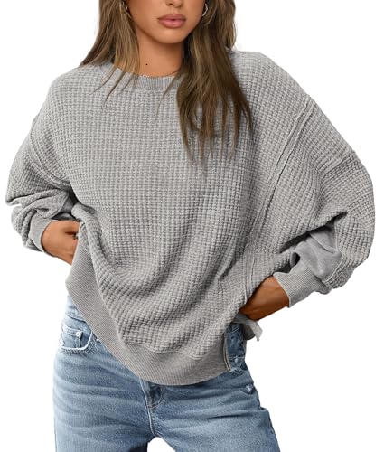 PRETTYGARDEN Oversized Sweatshirt for Women 2025 Fashion Crewneck Long Sleeve Pullover Waffle Knit Tops Fall Trendy Clothes