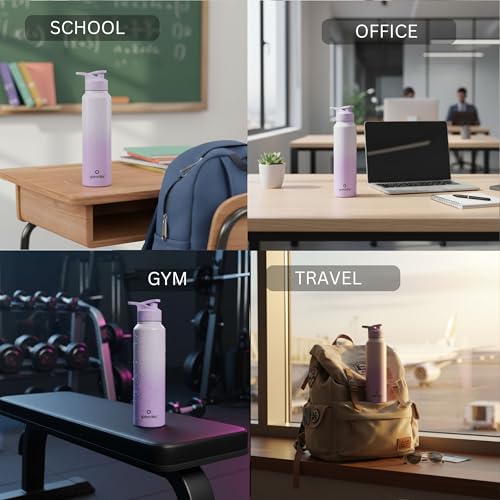 Image of Speedex Stainless Steel Metal Water Bottle 1 Ltr 1000 ml, BIS Approved, Leak Proof Sipper Cap Bottle for Office, School, Gym, Travel, Daily Use for Men, Women, Kids, Adults, Dual Purple, Set of 3