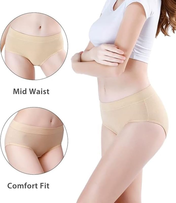 Image of DIVING DEEP Women's Cotton Underwear, Mid Waist Full Coverage Underpants, Post Partum Briefs Panties for Women Multipack-4