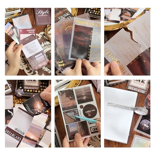Image of Scrapbooking Supplies Kit, Aesthetic Daily Life Travel Scrapbook Kit for Bullet Junk Journal, Stationery, A6 Grid Notebook, Flower DIY Journaling Supplies, Birthday Craft Gift Teen Girl Women
