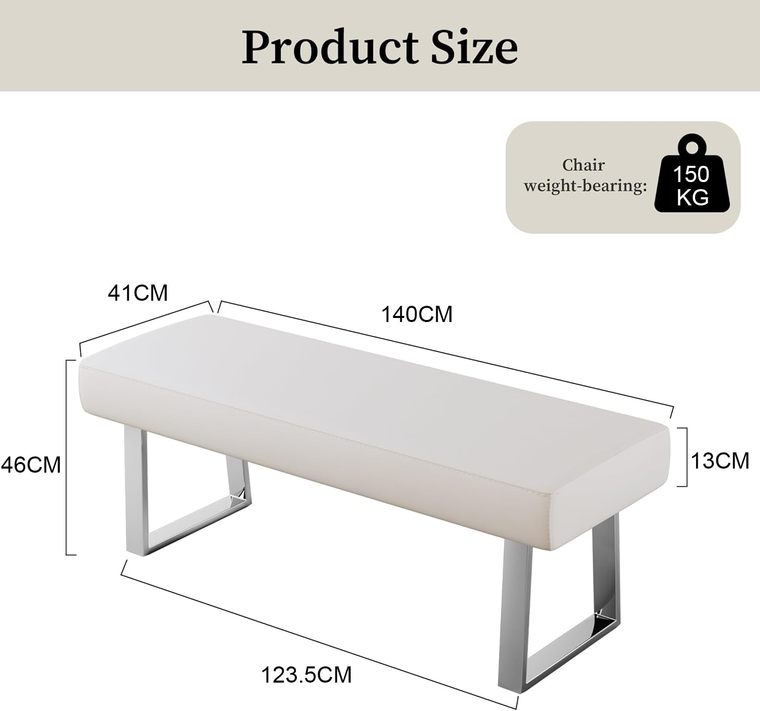 JIEXI Panca da pranzo moderna con imbottita, panca per camera da letto per angolo interno con gambe in metallo, panca in pelle PU per ingresso cucina soggiorno (140cm Bianco)