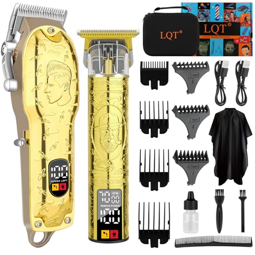 LQT Men’s Gold Hair Clippers, Cordless Professional Barber Clippers &