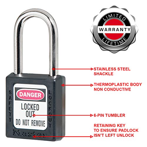 Image of Master Lock 410BLK Lockout Tagout Safety Padlock with Key Black 0.25 in. Shackle Diameter