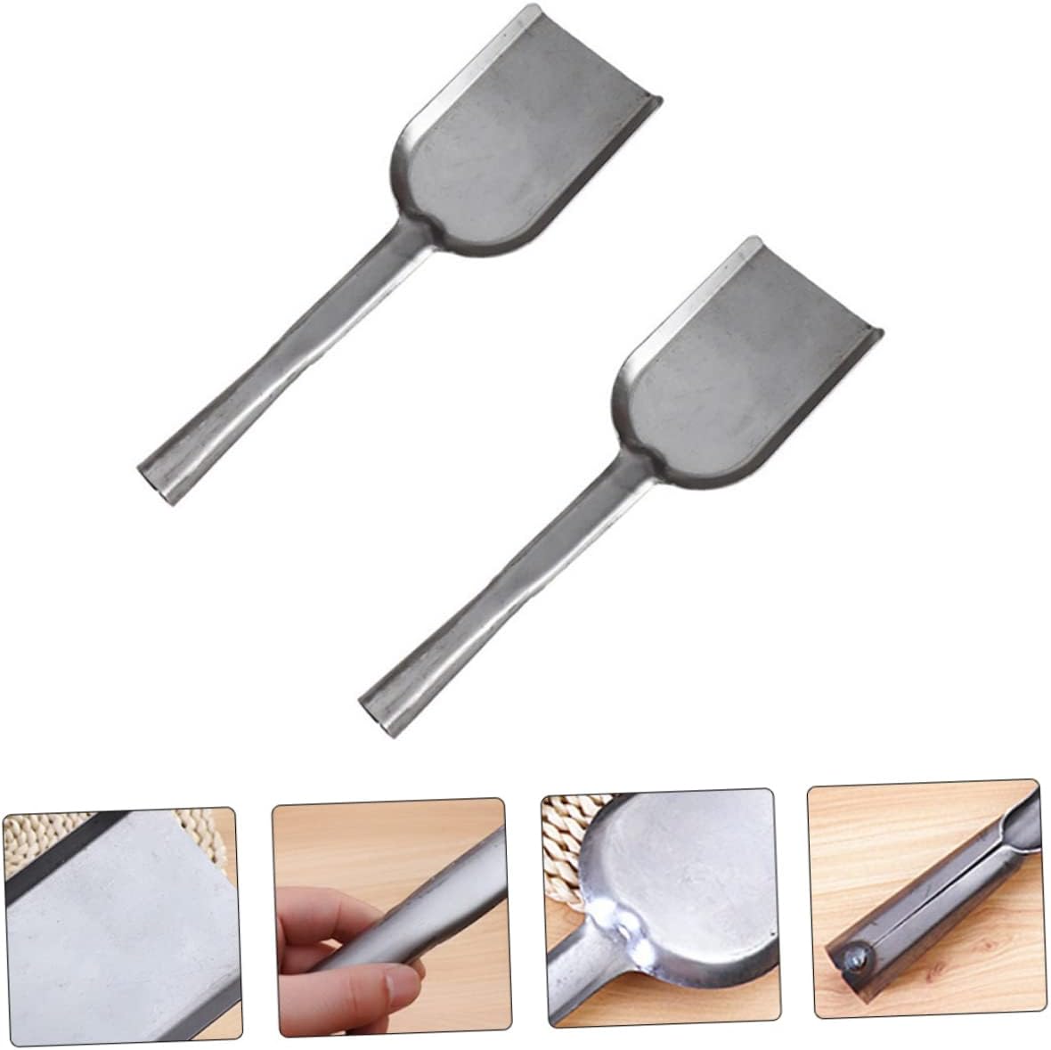 2Pcs Grey Fireplace Cleaning Shovel Set Long Handle Multipurpose Stove Shovel Made of Metal for Ash Removal in Indoor and Outdoor Fireplaces