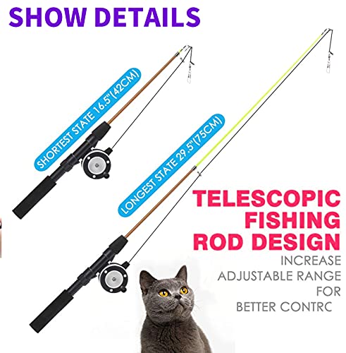 Whefory Retractable Cat Teaser Wand Toy, Cat Toys For Indoor Outdoor Cats Interactive Fishing Rod With 8 Pcs Refills Feather Toy, Plush Mouse Caterpillar & Fish #TOP3