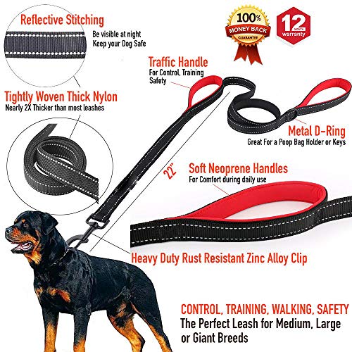 KABB Dog Leash 6ft Long - Traffic Padded Two Handle - Heavy Duty - Double Handles Lead for Control Safety Training - Leashes for Large Dogs or Medium Dogs - Dual Handles Leads - Thumbnail 5