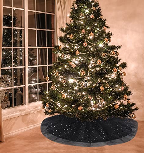 Fiabc TREESKIRTBLACK47 Christmas Wedding Tree Skirt,47 Inch 4-Layer Fluffy Romantic Pleated Sparkly Halloween Skirt Decoration Xmas Tree Ornament thumb #8