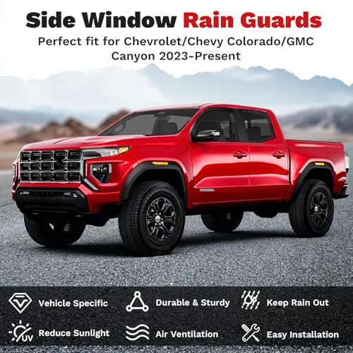 Image of Canvcle Window Visors Rain Guards for 2023-2025 2026 Chevrolet /Chevy Colorado /GMC Canyon Crew Cab Accessories, Outside-Mount Tape-On Side Window Wind Deflectors Vent Visors Shades Rainproof 4PCS