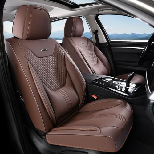 Image of Coverado Car Seat Covers with Lumbar Support, Front Covers for Cars, Universal Automotive Seat Cover, Waterproof, Leather Car Seat Cushion, Interior Seat Protectors for Most Cars