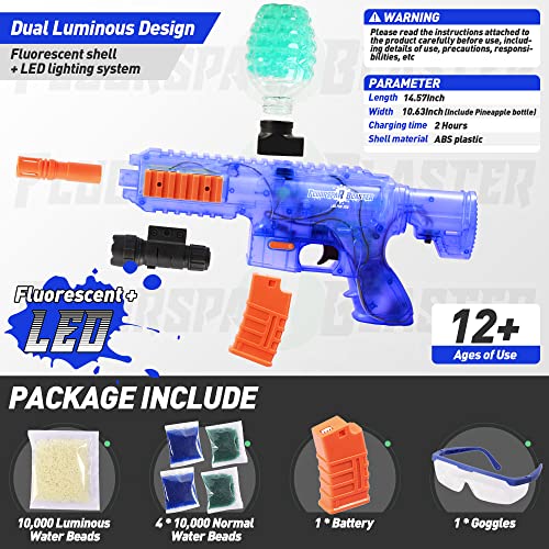 Lighting Gel Ball Blaster Glow In The Dark, 5 Cool Led Splatter Blaster For Orby Automatic, With 40000 Beads And 10000 Luminous Beads, Infrared, Goggles, For Outdoor Shooting Game, Ages 12+, Blue #TOP5