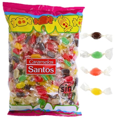 Caramelos de Frutas Sin Gluten – Bolsa 500 g - Surtido de Caramelos de Limón, Plátano, Naranja, Fresa, Cola y Melón