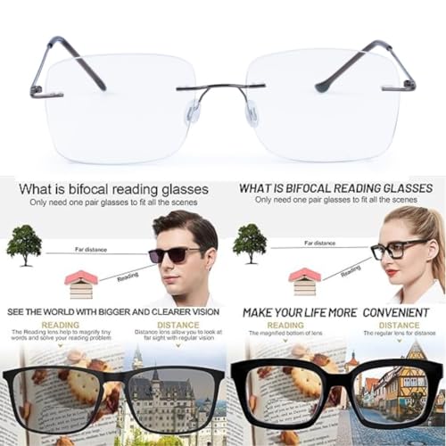 Image of Redex Rimless Rectangel Bifocal Reading Glasses Anti Glare Protection For Unisex Power Available 0.50 0.75 1.00 1.25 1.50 1.75 2.00 2.25 2.50 2.75 3.00