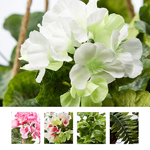 Pure Garden Faux Flowers – Geranium Hanging Natural And Lifelike Floral Arrangement With Basket For Home Or Office (White) #TOP4