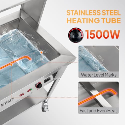 Rovsun FOOD WARMER-4 72Qt Steam Table, 9-Pan Electric Commercial Food Warmer Stainless Steel Bain Marie W/Acrylic Shield Overshelf Undershelf Temperature Control & Lid thumb #1