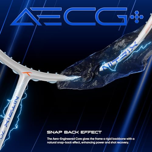 Image of Hundred Nitrix 70 Volta Badminton Racket with Full Cover|≤32 lbs | Head-Heavy Power & Speed | Premium Carbon Build | Aggressive Smashes & Quick Clears (White /Copper)