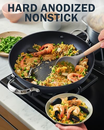 Cooks Standard Everyday Pan with Glass Lid, Chef's Pan 12-Inch Hard Anodized Nonstick All Purpose Pan 5-Quart Wok Stir Fry Pan, Black - Thumbnail 2