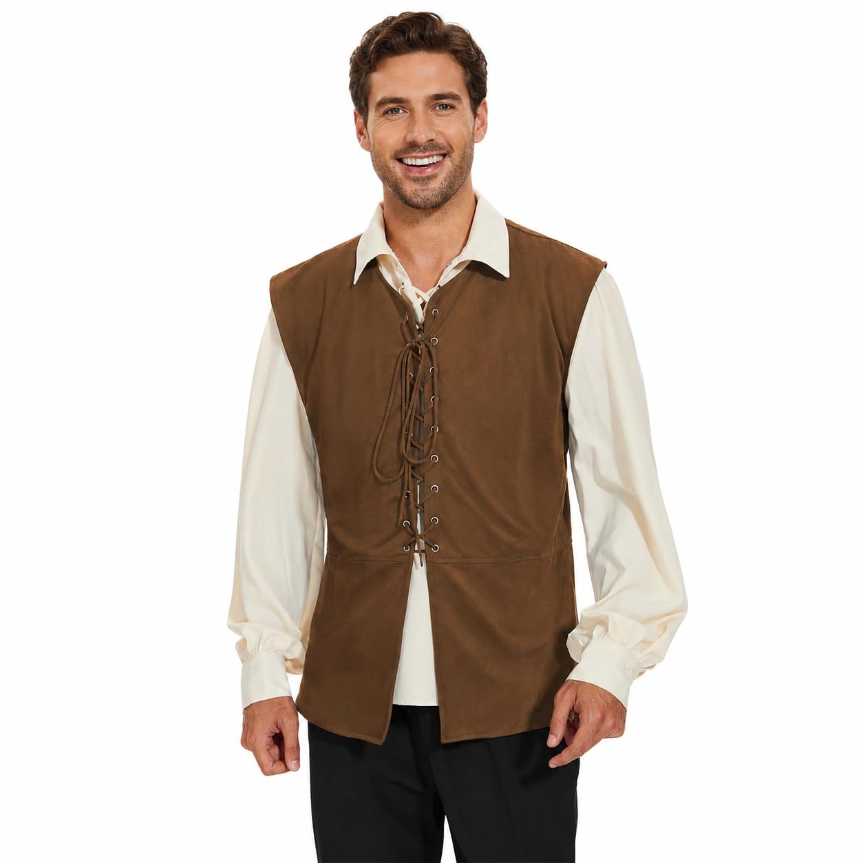 nezafly Pirate Costume Men Adult Medieval Shirt Vest Fancy Dress Waistcoat