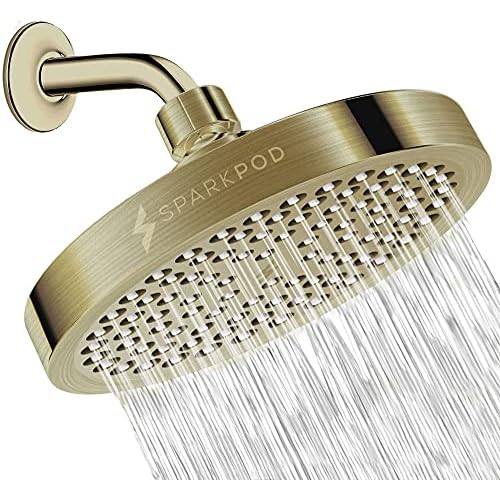 SparkPod Rain Shower Head, 6 Inch Round, Charcoal Grey Finish | High Pressure Shower Heads, 90 Nozzles, Adjustable Showerhead, No Tools Needed, Universal Connection