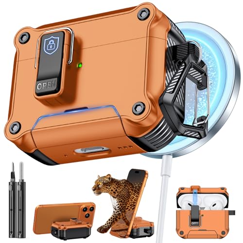 Image of Inesore Compatible with AirPods Pro Case,Secure Lock & Phone Stand Design,Compatible with MagSafe,Automatic Snap Switch Secure Cover (Orange,for AirPods Pro 1st /2nd)