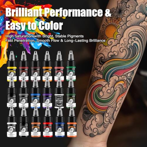 UINK 18 Color Tattoo Ink Set for Vibrant Body Art 20ml Bottles - Image 5