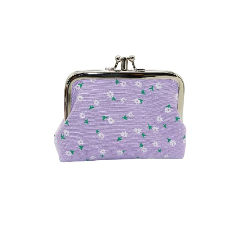 Women’s Cotton Printed Coin Purse with Metal Frame Small Wallet Card Holder | Purple-image-48