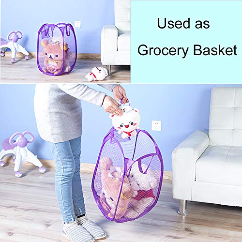 Image of Qtopun Mesh Popup Laundry Hamper Foldable Laundry Basket Portable Dirty Clothes Basket Collapsible Dirty Clothes Hamper for Bedroom, Kids Room, College Dormitory and Travel (Purple)