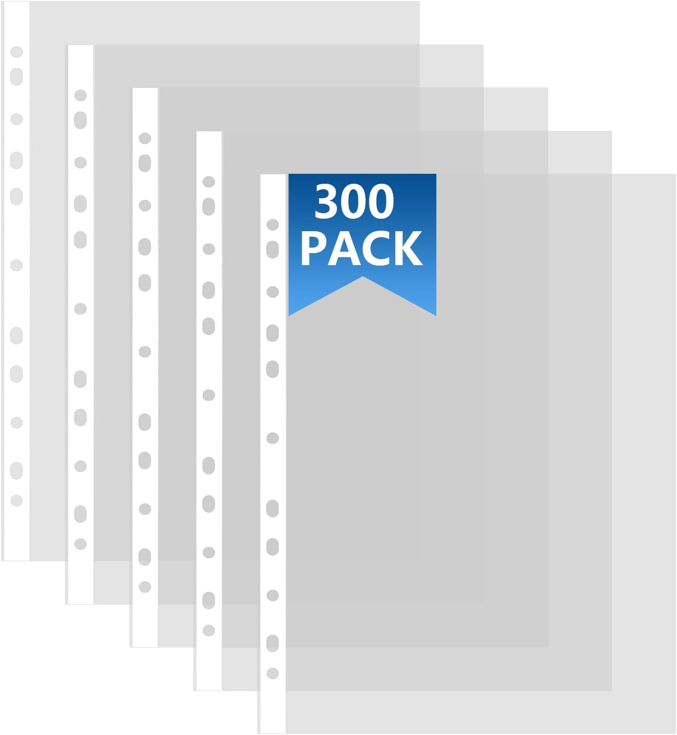 300PCS Punched Pockets A4 Clear 30 Micron Strong Plastic Wallet Sleeves, Top Opening Poly Pockets for Ring Binder Folders