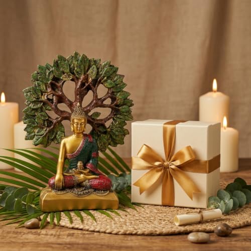 Image of ZAICUS Meditating Buddha with Bodhi Tree Statue for Home Decor | Meditation Decor, Zen Home Accent, Spiritual Figurine, Yoga Room Decoration, Tabletop Ornament, Mindfulness Gift