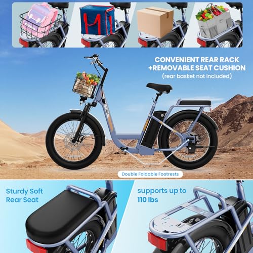 Image of Caroma Peak 1200W Electric Scooter with Seat, 20 inch Tires,30Miles&20MPH | All Terrain E Scooter with 2 Seats,Adjustable Electric Scooter for Adults with Basket,Adult Electric Bicycles Style Scooter