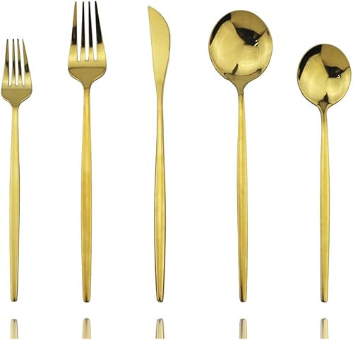 Miniatura 18 de JASHII - Juego de cubiertos de acero inoxidable de 20 piezas para 4, elegante acabado de espejo pulido con reloj de arena, ideal para el hogar