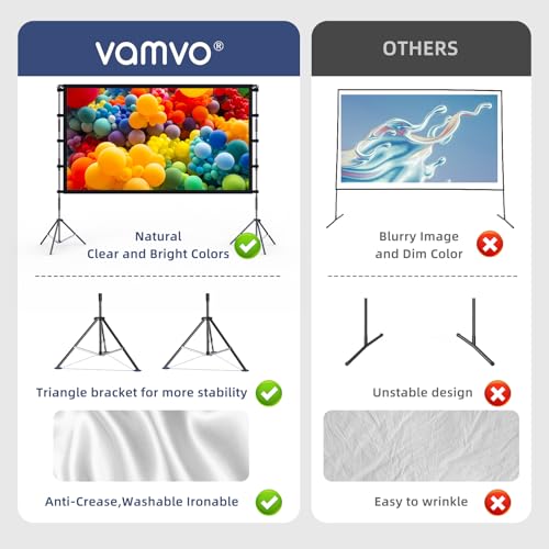 Image of 80 Inch Projector Screen with Stand, 16:9 4K HD Movie Projector Screen Outdoor Indoor Front /Rear with Carry Bag for Home Backyard Camping Movie Night