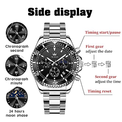 Image of OLEVS Men's Waterproof Watches Stainless Steel Waterproof Chronograph Wrist Watches Luxury Dress White Luminous Big Face Analog Quartz Male Watches