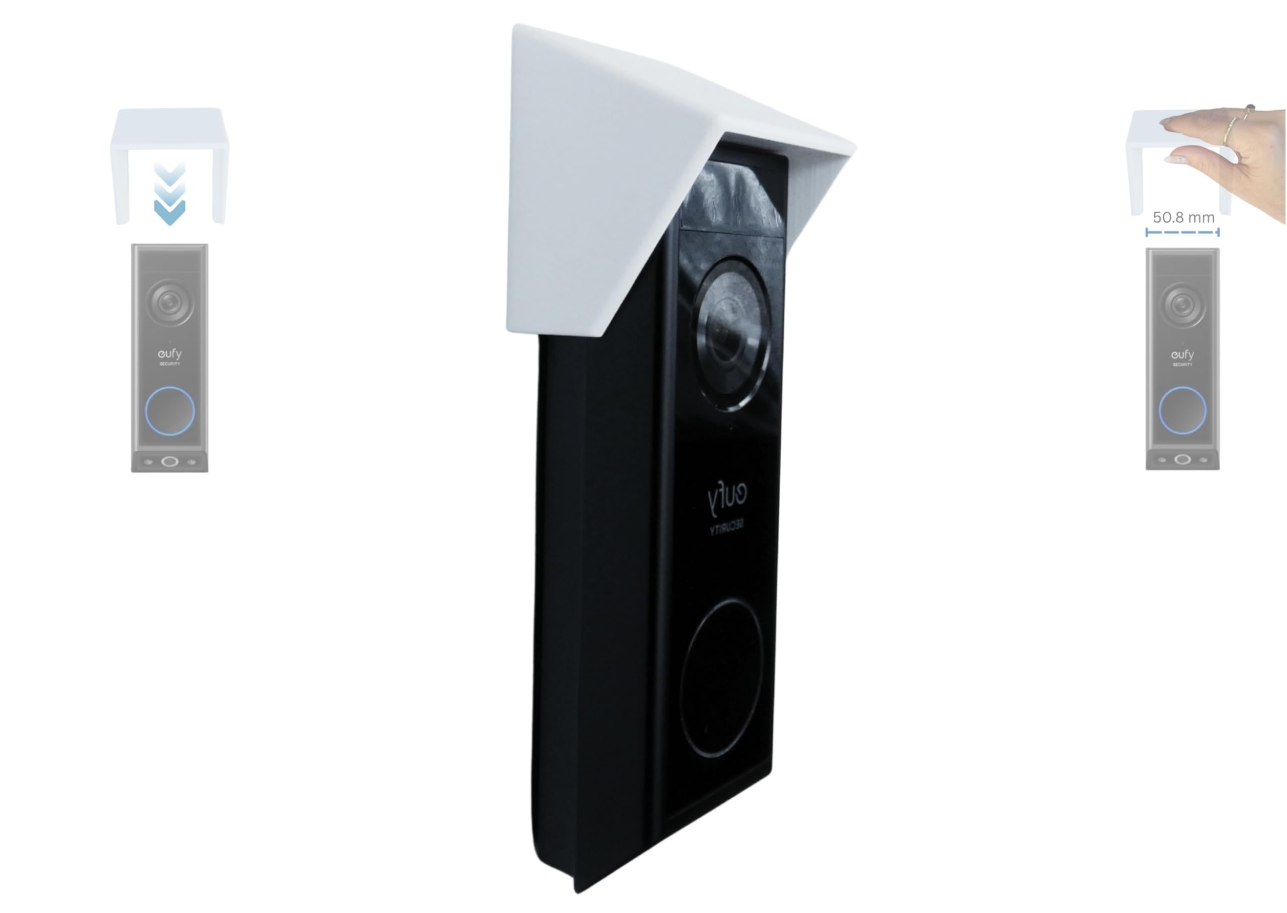 Decorative Rain and Sun Cover — Compatible with Eufy Security Video Doorbell E340 (50.8 mm Width Only) — Weatherproof Anti-Glare Protective Housing — Flat (White)
