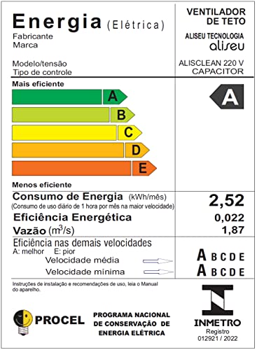 VENTILADOR TETO ALISEU ALISCLEAN BRANCO CONTROLE PAREDE 127V