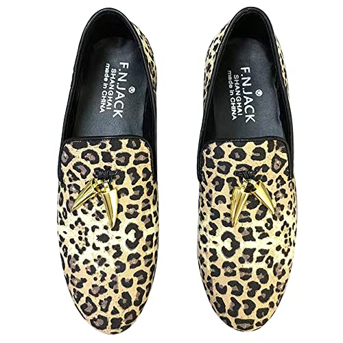 F.N.JACK Loafers for Men - Canvas Leopard Print Loafers Slip-on Flat Cotton Wedding Dress Shoes…2