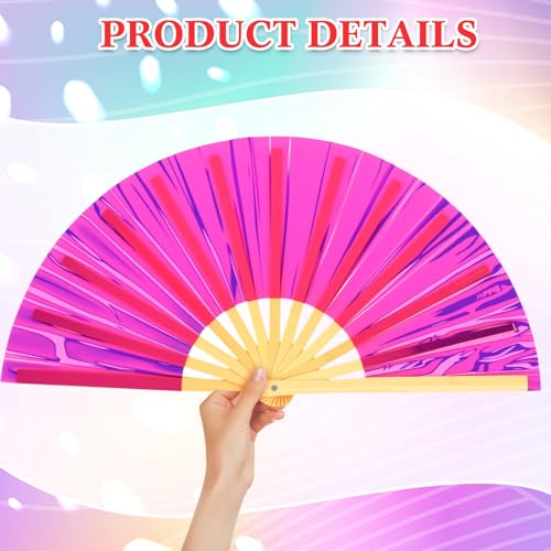 Image of Maitys Large Rave Fan Folding Handheld Fans 13'' Clap Fans for Line Dancing Clack Fan Holographic Festival Accessory for Martial Art Gift Performance, Includes 2 Pouch