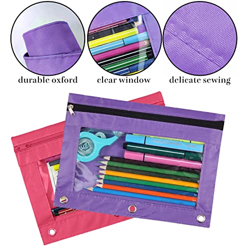 Image of 3-Ring Pen Pencil Pouch with Clear Window Stationery Bag Binder Case Classroom Organizers Pink