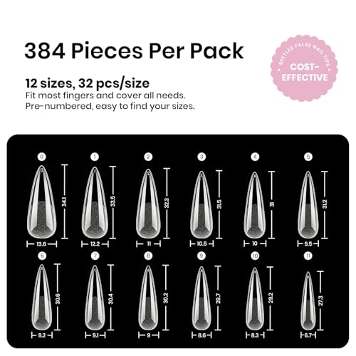 Image of Beetles Gel Nail Tips Etch-X- Stiletto Medium, 384pcs 12 Sizes